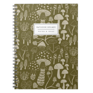 Boho Olive Green Mushroom Notebook