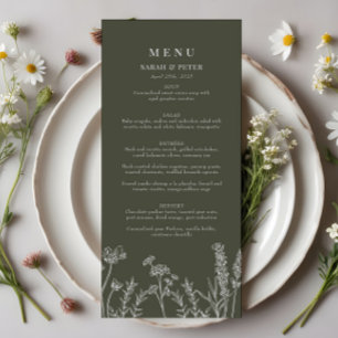 Boho Olive Green Wildflower Wedding Flat Menu