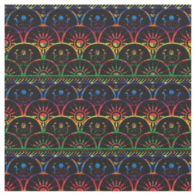 Boho Ombre Sunset | Dark Rainbow Fabric (Close Up)