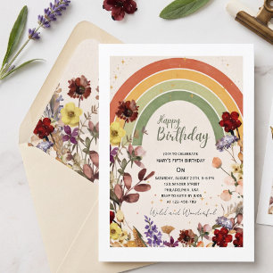 Boho onderful wild flower rainbow birthday invitation