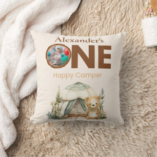Boho One Happy Camper 1st Birthday Party Cushion