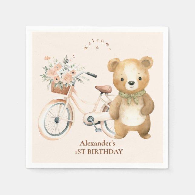 Boho One Happy Camper 1st Birthday Party  Napkin (Front)