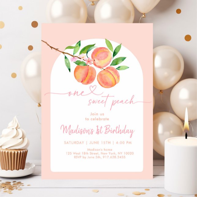 Boho One Sweet Peach Birthday Invitation (Creator Uploaded)