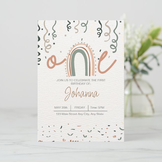 Boho ONEderful Birthday Invitation  (Standing Front)