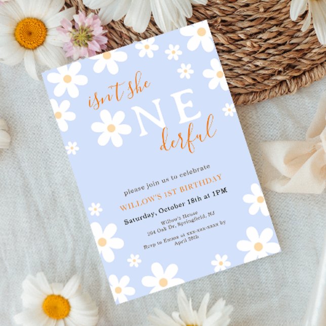 Boho Onederful Floral Groovy Daisy 1st Birthday Invitation (Creator Uploaded)