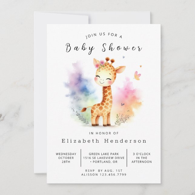 Boho Online Giraffe Baby Shower Invitation (Front)
