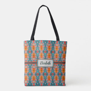 Boho Orange and turquoise Tribal Inspired Tote Ba Bag