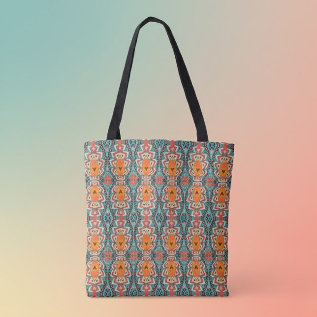 Boho Orange and turquoise Tribal Inspired  Tote Bag (Creator Uploaded)