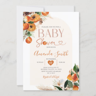 Boho Orange Baby Shower Summer Tropical Floral Invitation