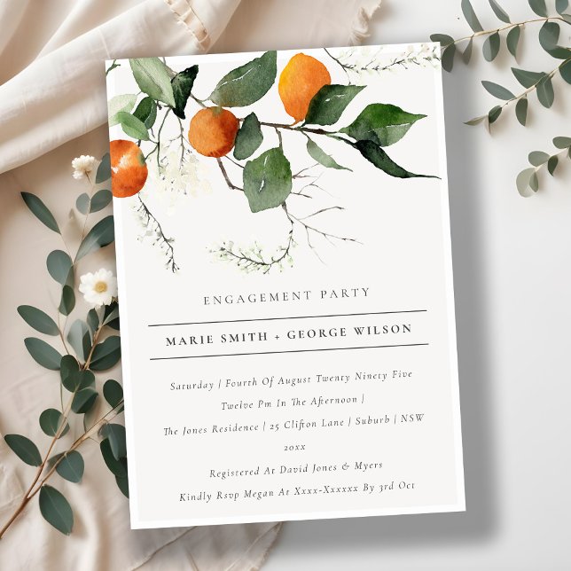 Boho Orange Blossom Botanical Engagement Invite (Creator Uploaded)