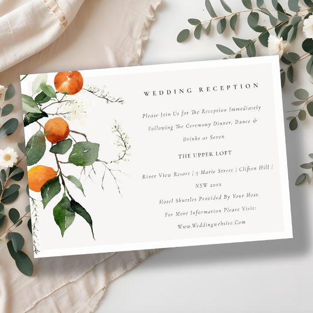 Boho Orange Blossom Botanical Wedding Reception Enclosure Card (Creator Uploaded)