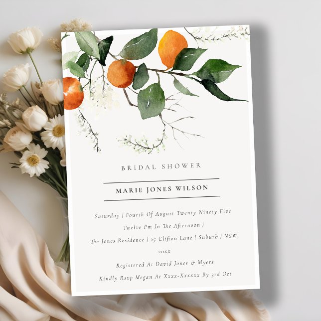 Boho Orange Blossom Foliage Bridal Shower Invite (Creator Uploaded)