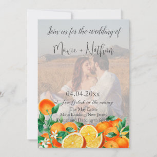 Boho Orange Blossom Photo QR Code Wedding Invitation
