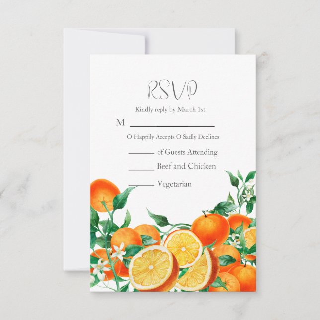 Boho Orange Blossom QR Code Wedding RSVP Card (Front)