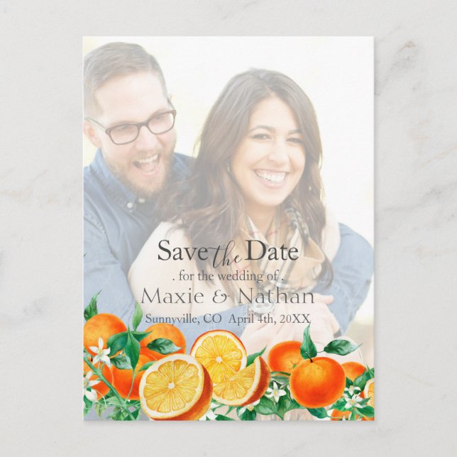 Boho Orange Blossom Save the Date Photo QR Code Postcard (Front)