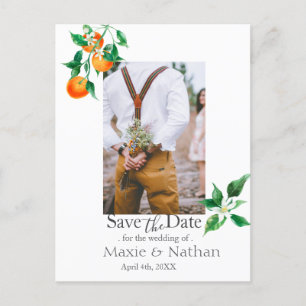 Boho Orange Blossom Save the Date Photo QR Code Postcard