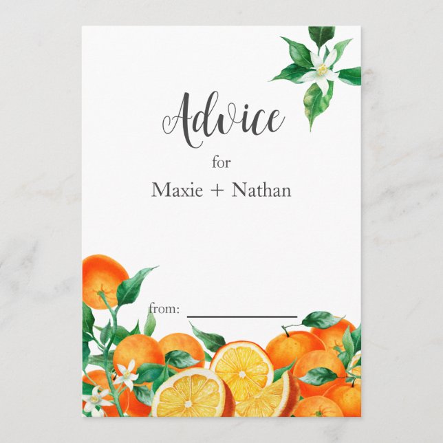 Boho Orange Blossom Wedding  Advice Card (Front)