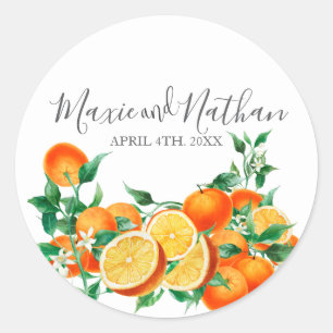 Boho Orange Blossom Wedding Classic Round Sticker