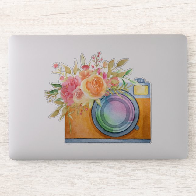 Boho Orange Camera & Floral Bouquet Watercolor (Computer)
