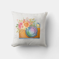 Boho Orange Camera & Floral Bouquet Watercolor