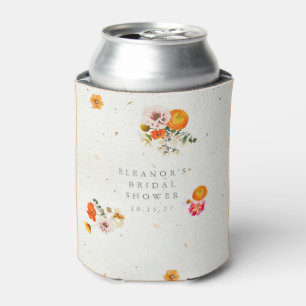Boho Orange Cottagecore Floral Bridal Shower Name Can Cooler