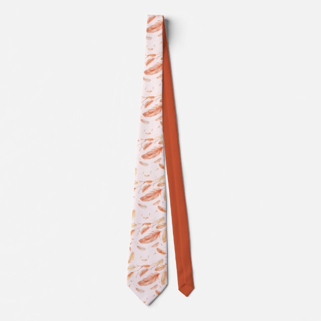 Boho Orange Feathers Wedding Tie (Front)