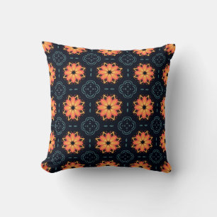 Boho orange floral Modern Cushion
