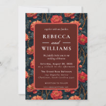 Boho Orange Floral Peonies Wedding Invitation