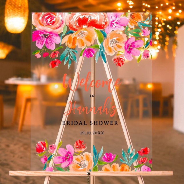 Boho orange floral wildflowers bridal welcome acrylic sign (Boho orange floral wildflowers bridal welcome acrylic sign)