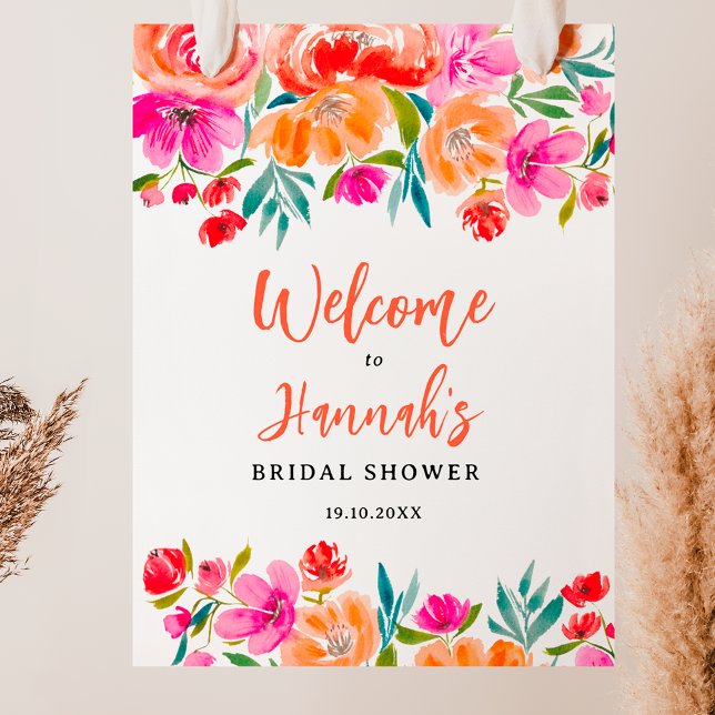 Boho orange floral wildflowers bridal welcome poster (Boho orange floral wildflowers bridal welcome poster)