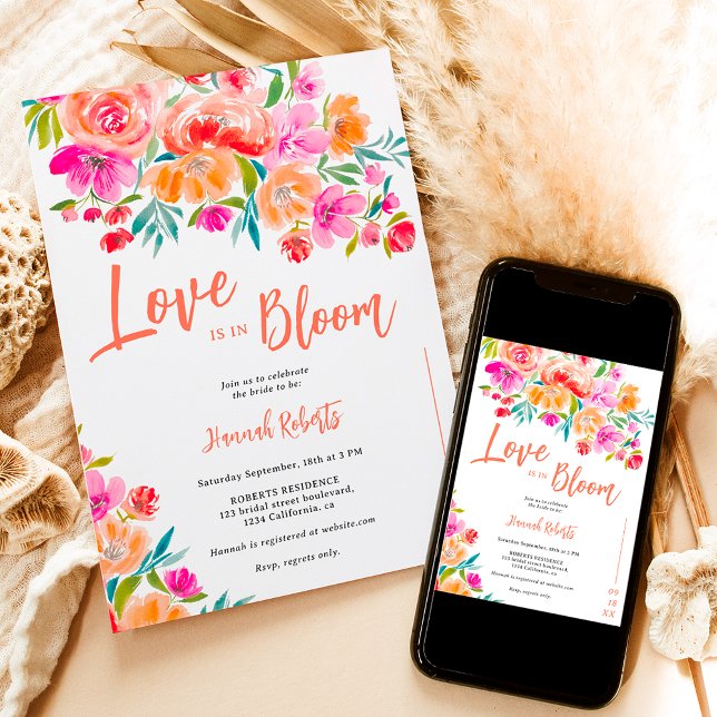 Boho orange love is in bloom floral bridal shower invitation (Boho orange love is in bloom floral bridal shower invitation)