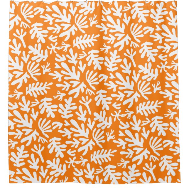 Boho Orange Modern Botanical Shapes Pattern Shower Curtain (Front)