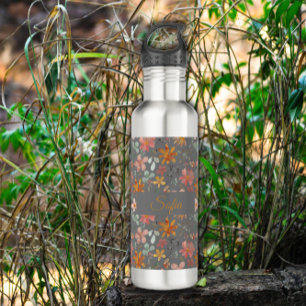 Boho orange pink flower watercolor pattern 710 ml water bottle