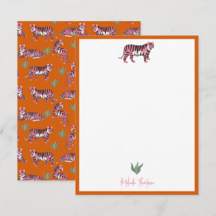 Boho Orange Pink Jungle Tiger Script Card