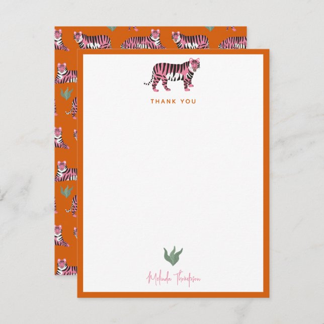 Boho Orange Pink Jungle Tiger Script Card (Front/Back)