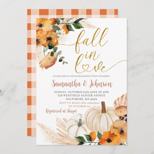 Boho Orange Pumpkin Engagement Party Invitation (Front/Back)