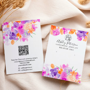 Boho orange purplefloral logo jewellery earring business card