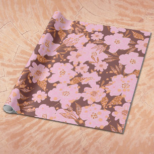 Boho Orange Rust All Occasion Floral Gift Wrap