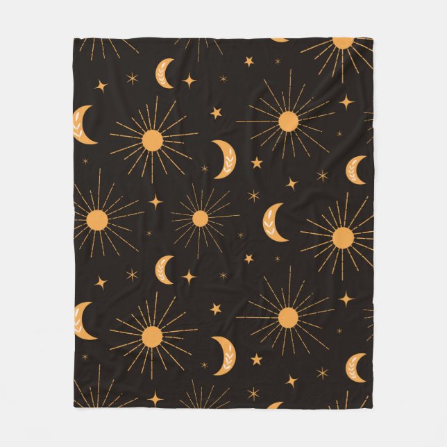 Boho orange sun and moon pattern    fleece blanket (Front)