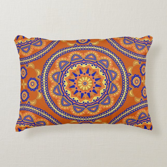 Boho Orange Tile Design Decorative Cushion (Front)