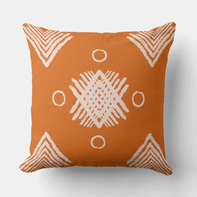 Boho Orange Tribal  Cushion (Front)