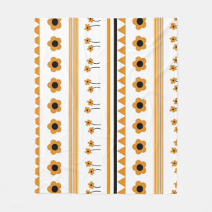 Boho Orange Tropical Floral Botanical Summer Fleece Blanket