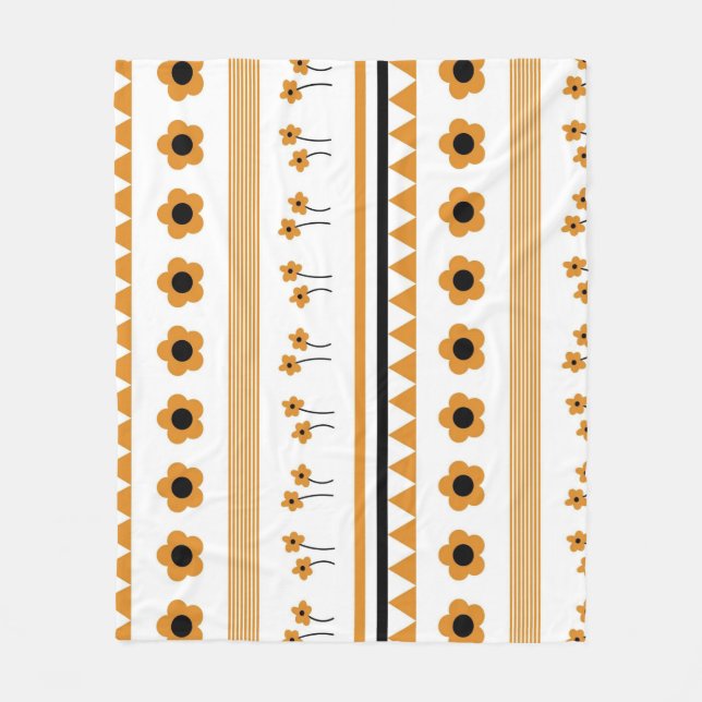 Boho Orange Tropical Floral Botanical Summer Fleece Blanket (Front)