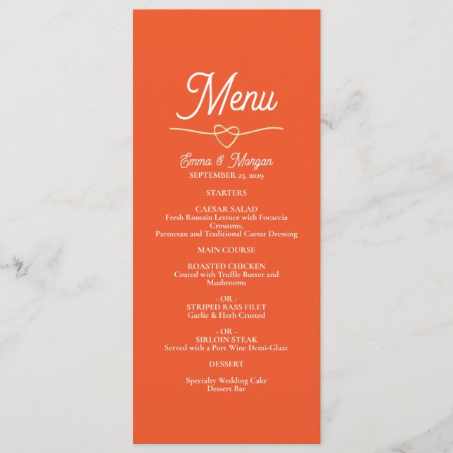 Boho Orange Wedding Menu (Front)