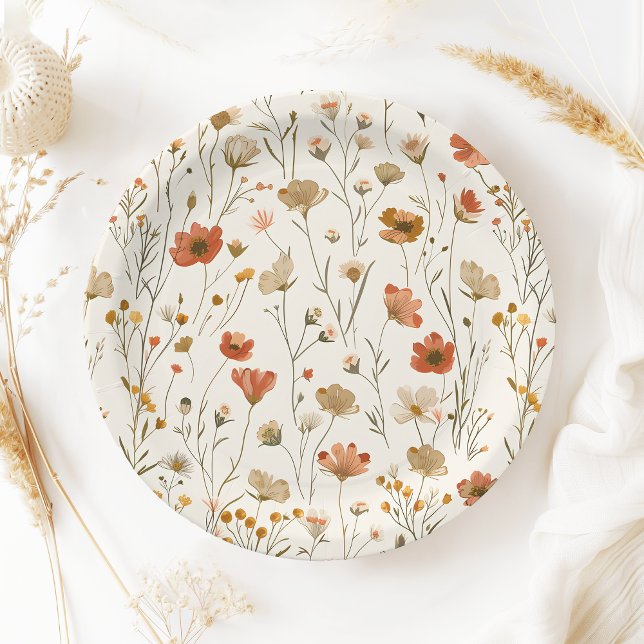 Boho Orange Wildflower Baby in Bloom Baby Shower Paper Plate (Creator Uploaded)