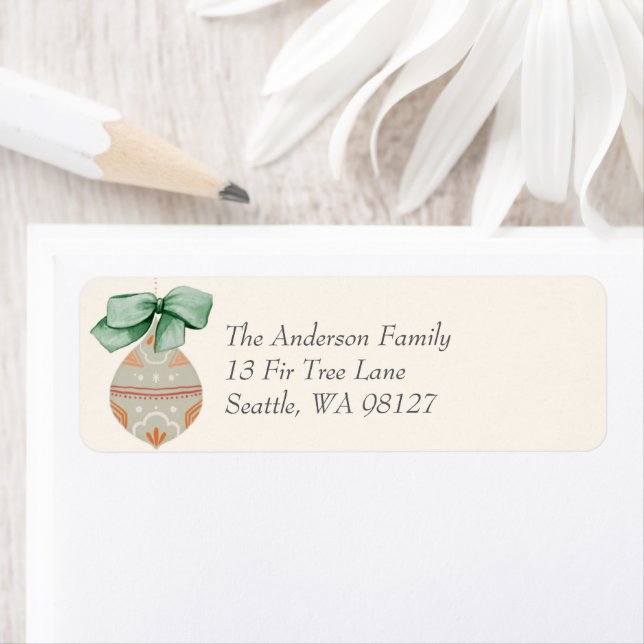 Boho Ornament and Bow Holiday Return Address Label (Insitu)