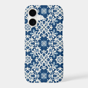 Boho Ornament Pattern in White-Blue Vintage