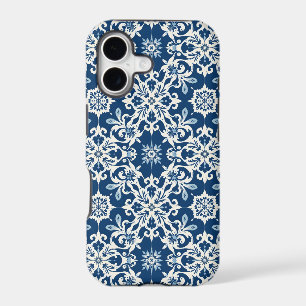 Boho Ornament Pattern in White-Blue Vintage