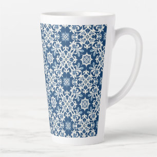 Boho Ornament Pattern in White-Blue Vintage Latte Mug