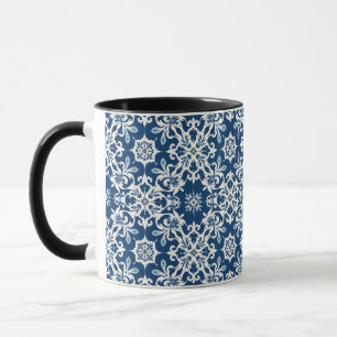 Boho Ornament Pattern in White-Blue Vintage Mug